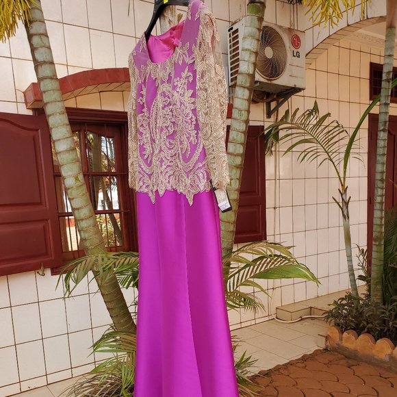 Ana Torres Fuchsia Column Mother of the Bride Taffeta Formal Gown - Picture 2 of 14